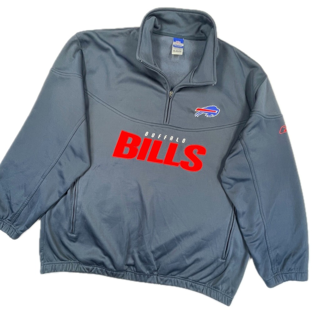 Reebok Buffalo Bills VTG NFL Pullover 1/4 Zip Gray 2XL Oversized Football Y2K